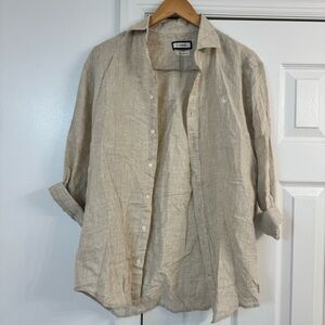 El Ganso Linen Regular Fit Button Up Shirt Small Tan